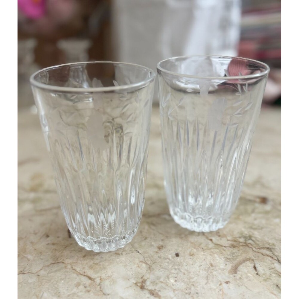 Vintage Princess House Heritage Tumbler Drinking Glass 12oz Etched Floral Design